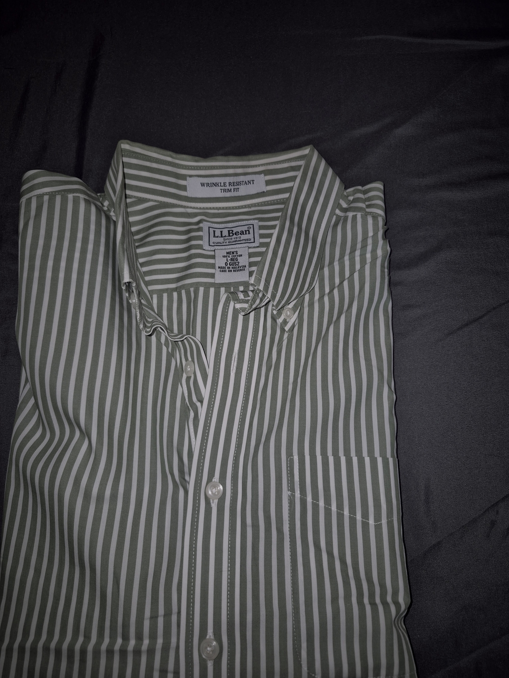 L.L. Bean Men's Olive Green and White Striped Button-Down Shirt